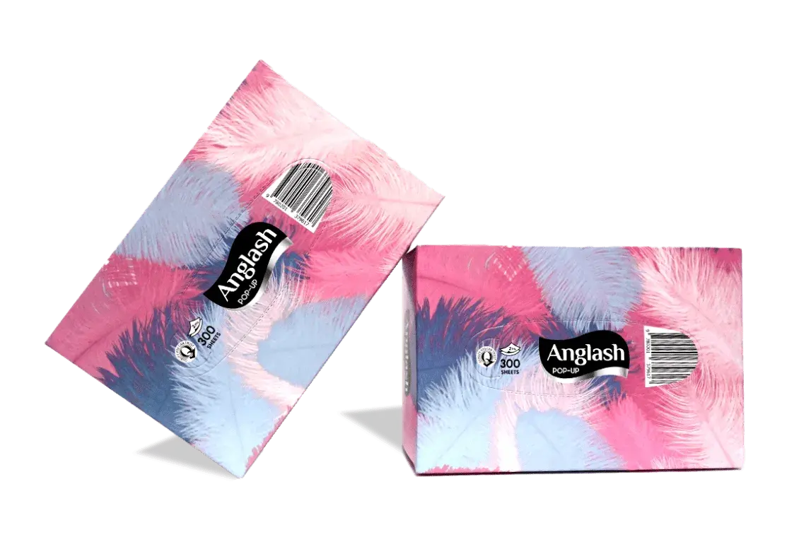 Anglash 2-Ply Pop-Up Tissue Pink Box (150 Pulls – 300 Sheets)